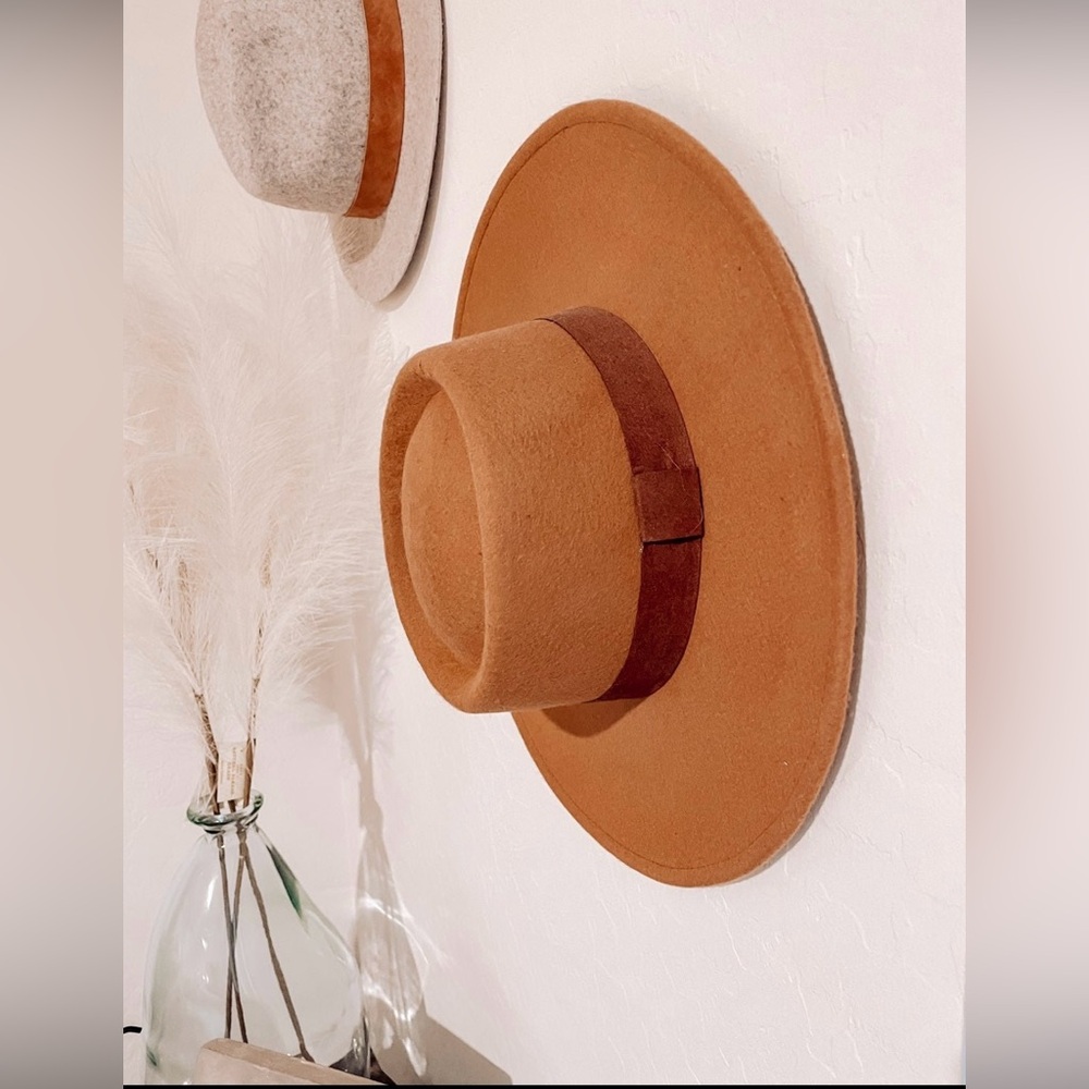 Light Brown 100% Wool Wide-brim Hat